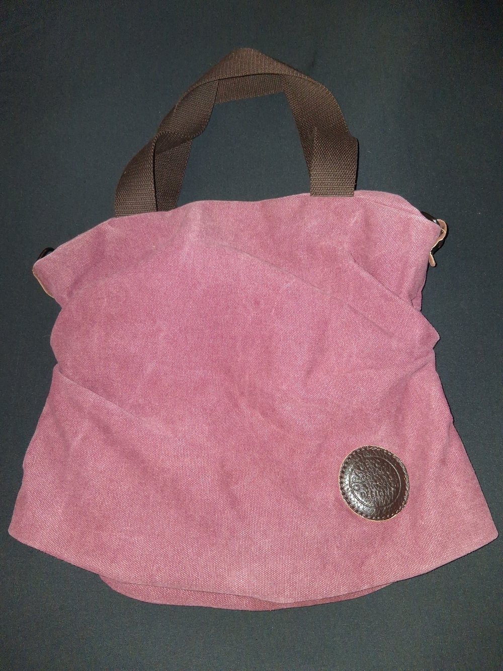 Source Unknown Pink Canvas Tote with Brown Handles